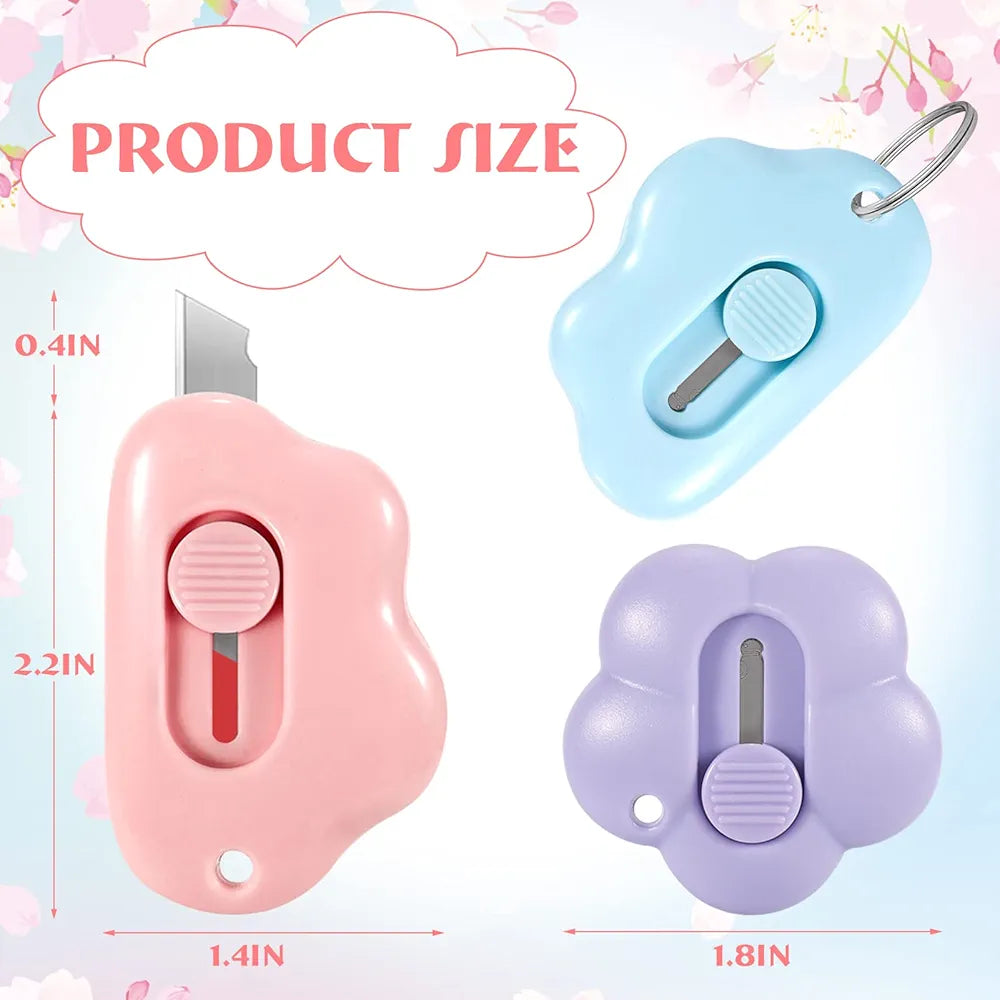 Small Art Knife Box Package Letter Opener with Keychain Office and Stationery (6Pcs)