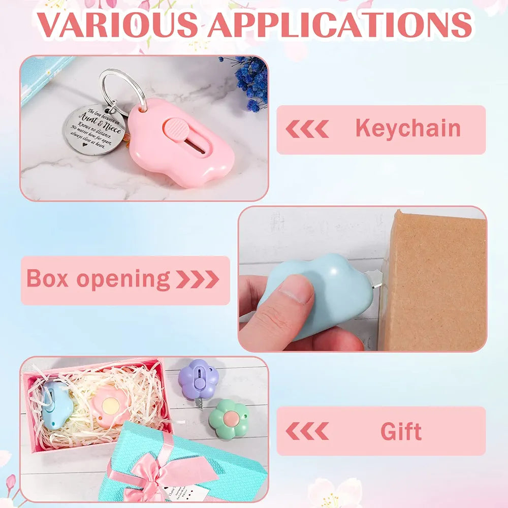Small Art Knife Box Package Letter Opener with Keychain Office and Stationery (6Pcs)