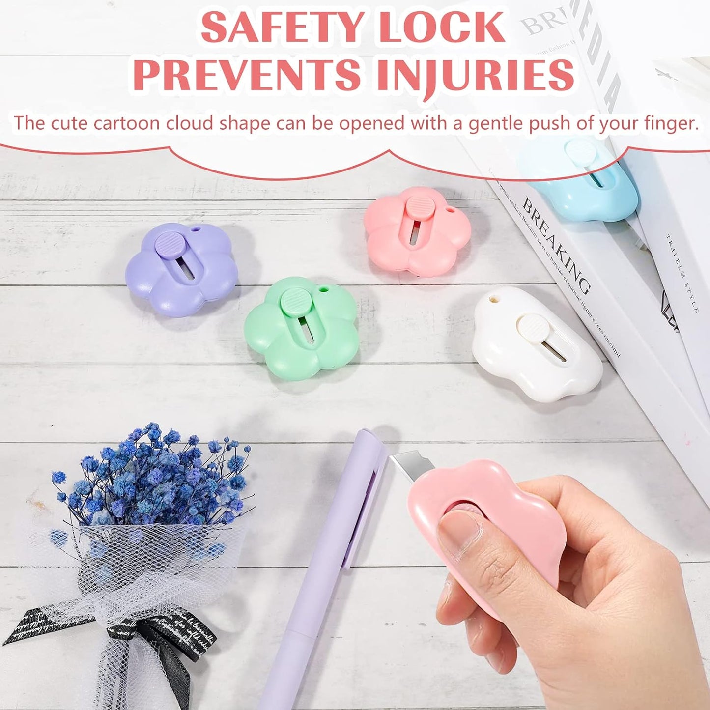 Small Art Knife Box Package Letter Opener with Keychain Office and Stationery (6Pcs)