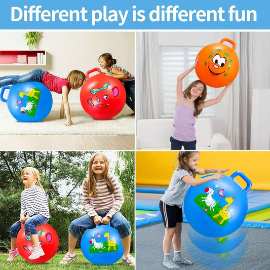 لعبة كرة مطاطية ملونة قابلة للنفخ مع مقبض - تصميمات متينة من مادة البولي فينيل كلوريد وحيوانات كرتونية ومركبات