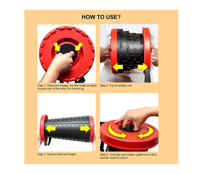 كرسي تلسكوبي متين قابل للطي - أحمر وأسود