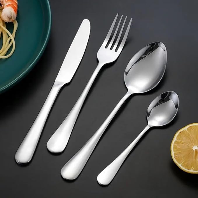 طقم أدوات مائدة 24 قطعة من الفولاذ المقاوم للصدأ باللونين الذهبي والفضي الجديد