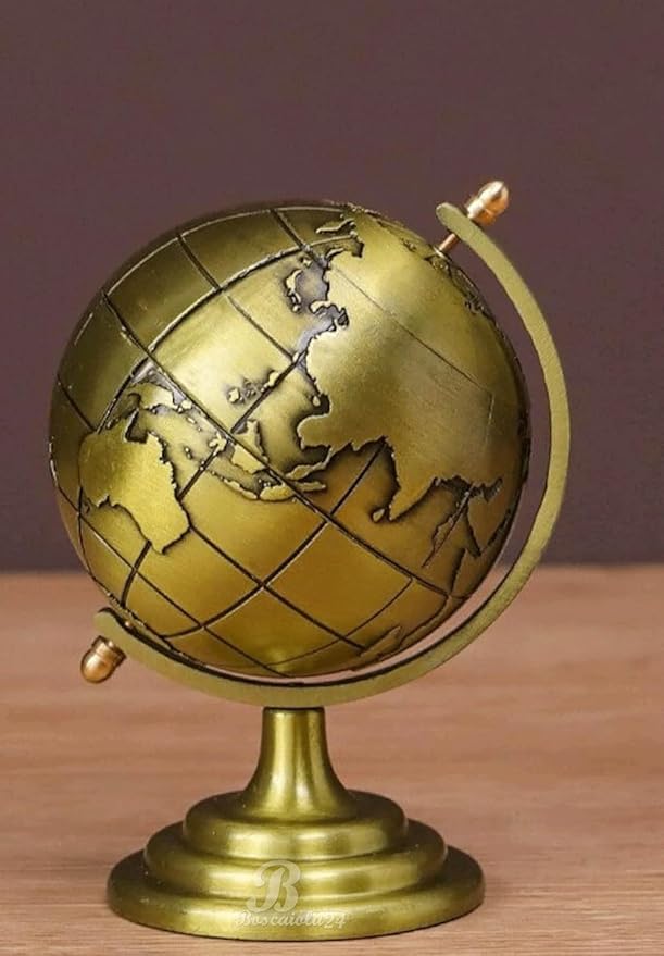 Rcelebrare Metal Vintage Golden Rotating World Globe,Educational Ornament