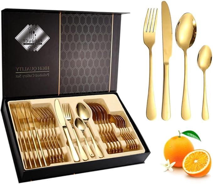 24-Piece Stainless Steel Gold And Silverware Set