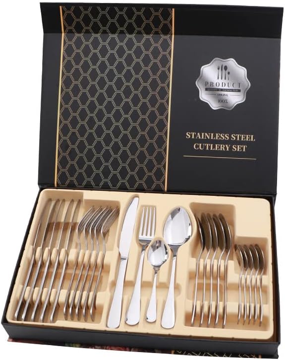 24-Piece Stainless Steel Gold And Silverware Set
