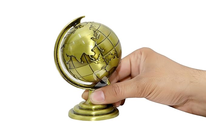 Rcelebrare Metal Vintage Golden Rotating World Globe,Educational Ornament