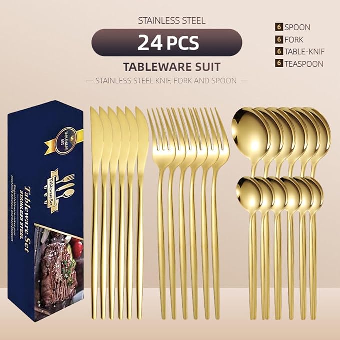 24-Piece Stainless Steel Gold And Silverware Set