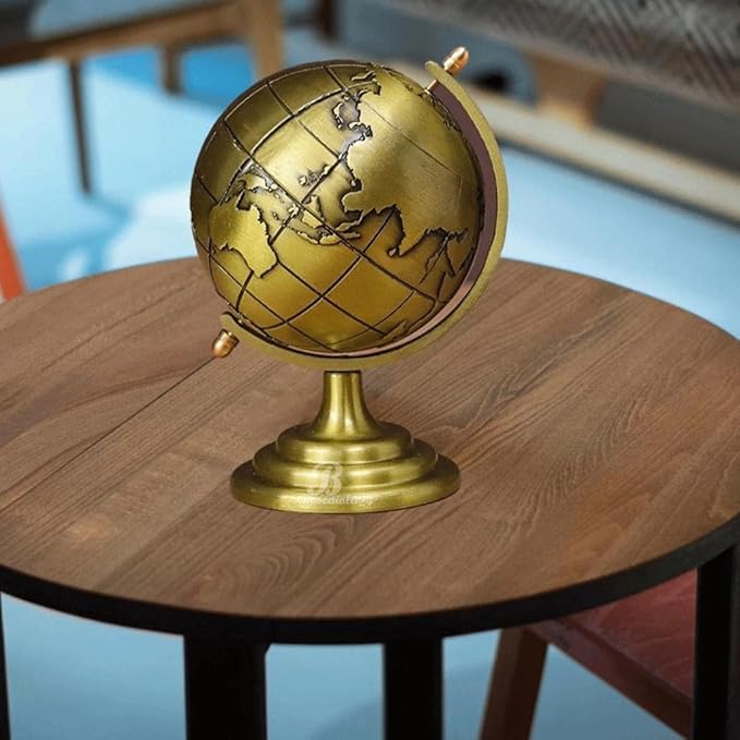 Rcelebrare Metal Vintage Golden Rotating World Globe,Educational Ornament