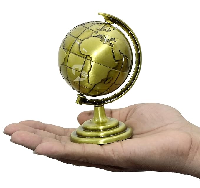 Rcelebrare Metal Vintage Golden Rotating World Globe,Educational Ornament