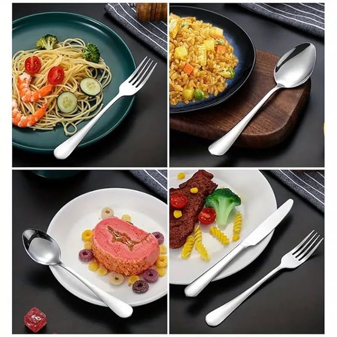 طقم أدوات مائدة 24 قطعة من الفولاذ المقاوم للصدأ باللونين الذهبي والفضي الجديد