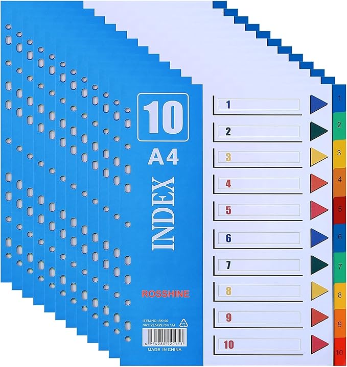 A4, 10 / 20 Plastic Folder Dividers for Ring