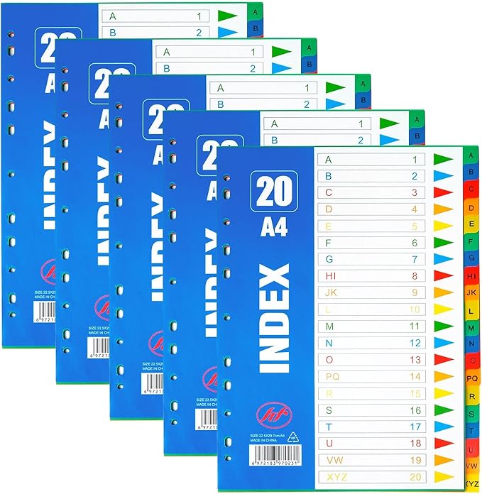 A4, 10 / 20 Plastic Folder Dividers for Ring