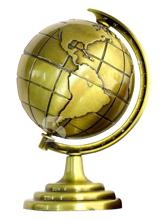 Rcelebrare Metal Vintage Golden Rotating World Globe,Educational Ornament