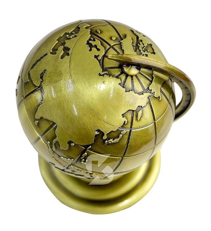 Rcelebrare Metal Vintage Golden Rotating World Globe,Educational Ornament
