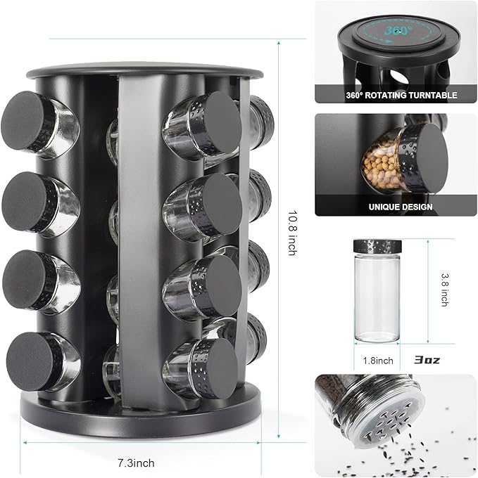 Revolving Stainless Steel Spice Bottle Set