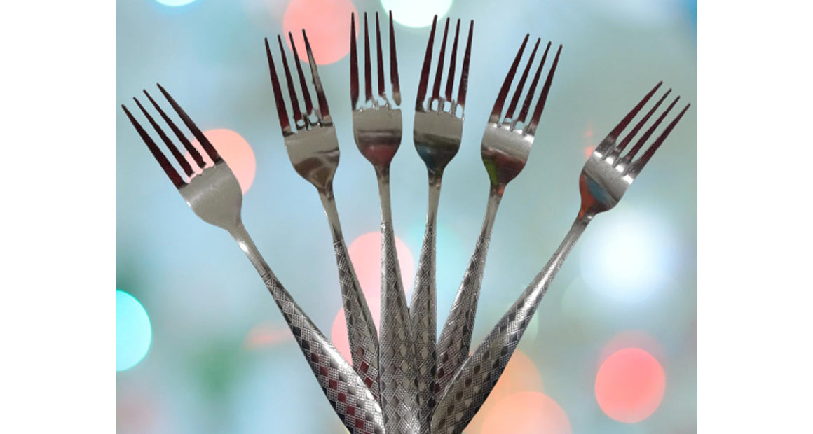 Fork Set - Dotted Design Dinner Fork Pack Of 6 Pcs
