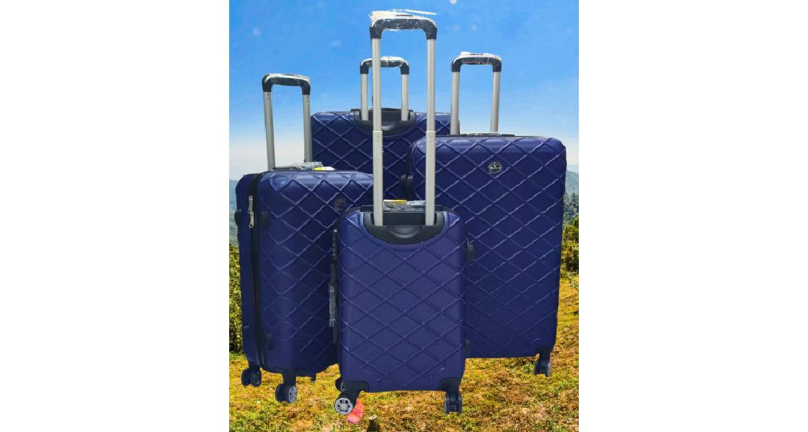 مجموعة حقائب سفر بعجلات للكبار، 3 قطع، ذات جوانب صلبة، باللون الأزرق الداكن والرمادي