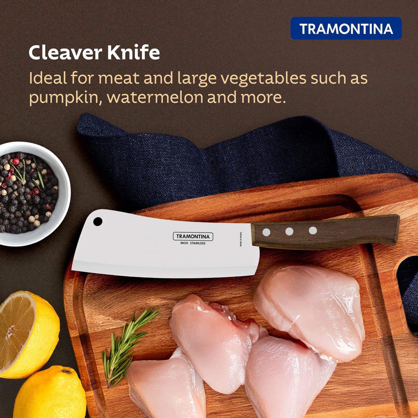 Stainless Steel Cleaver Knife/, 15cm/5.9" | Brown