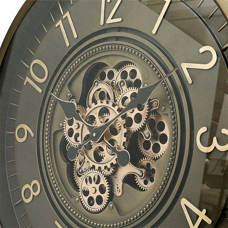 Large Coffee Brown Visible Exposed Moving Gears Wall Clock 60 cm