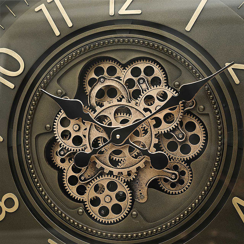 Large Coffee Brown Visible Exposed Moving Gears Wall Clock 60 cm
