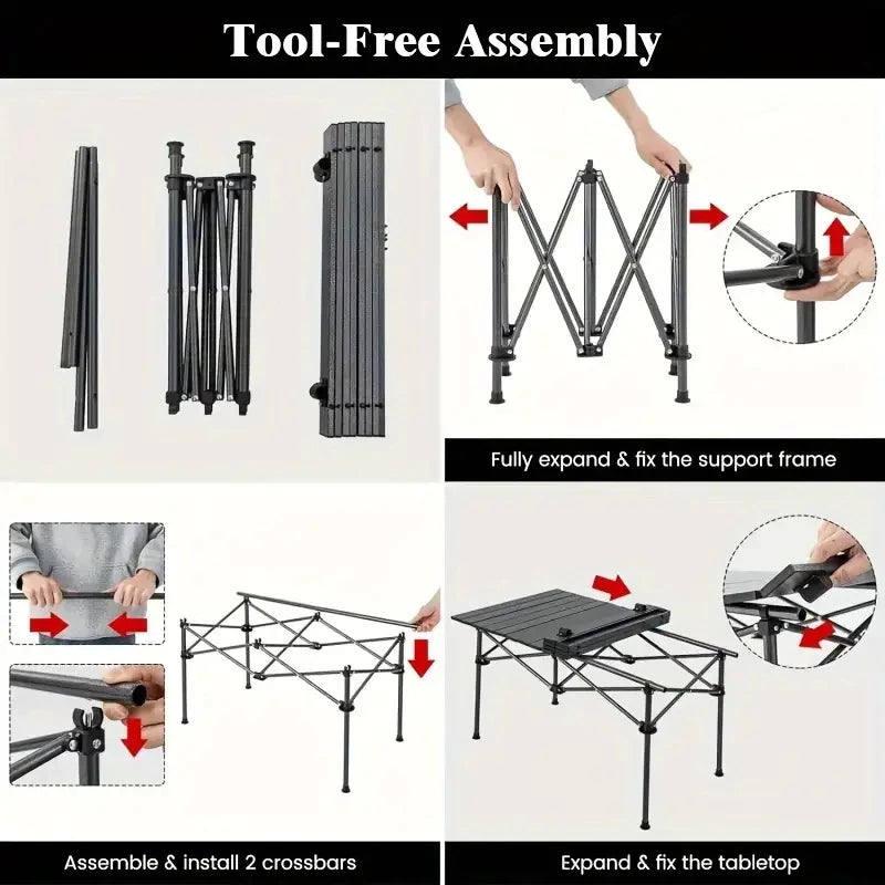 طاولة تخييم قابلة للطي، محمولة، مخفضة، خفيفة الوزن