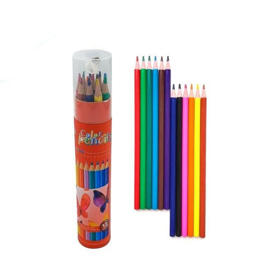 مجموعة أقلام تلوين مكونة من 12 قطعة مع مبراة